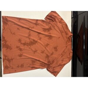 Lululemon Shirt Mens Large Orange Fundamental Short Sleeve Tie Dye Workout Gym